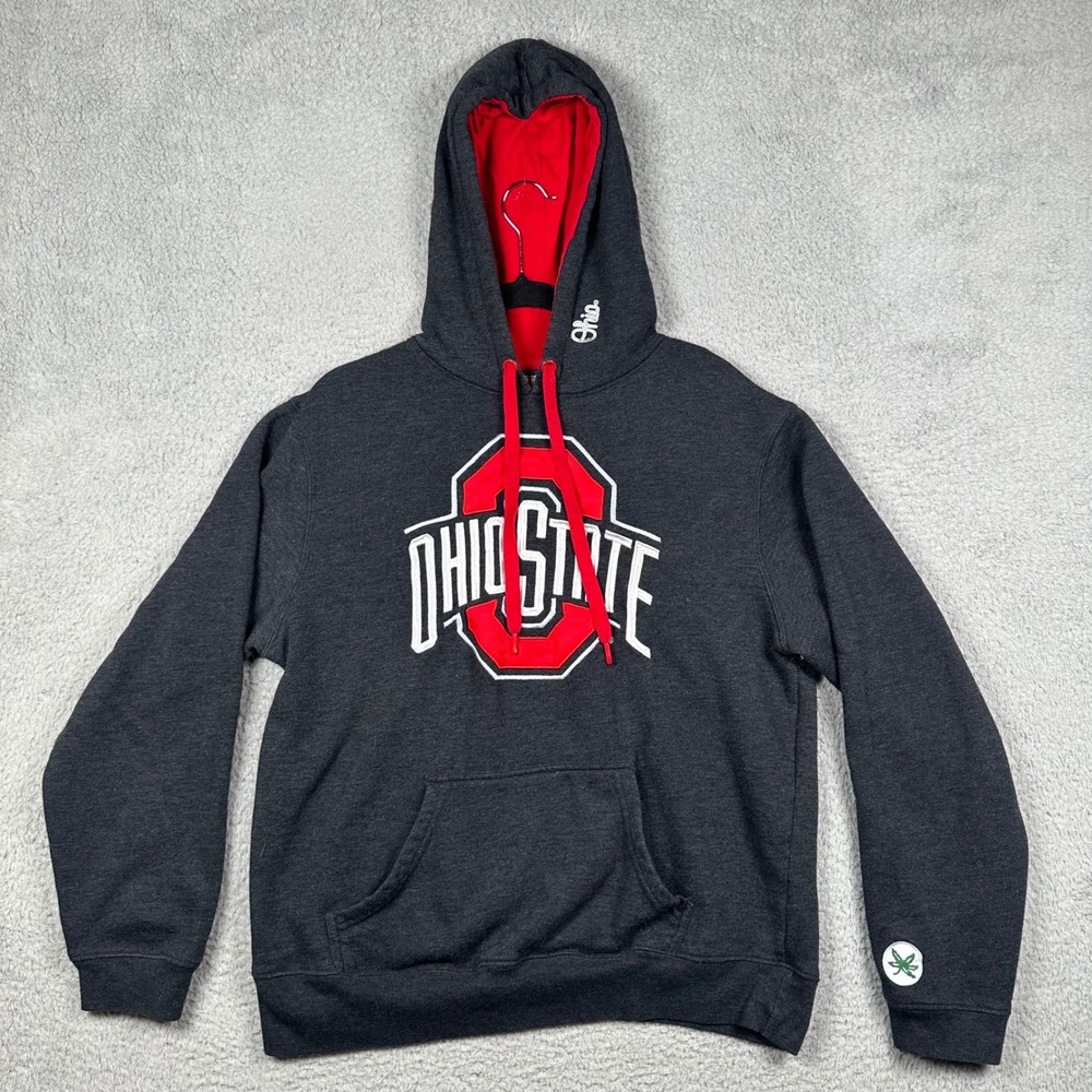 Ohio State Buckeyes Varsity Hoodie‎ Mens Large Charcoal Gray Red Embroidered